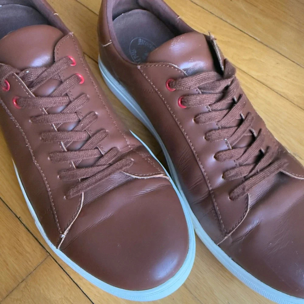 Brooks‎ Brothers Red Fleece Mens Cognac Brown Leather Low Top Sneakers Shoes